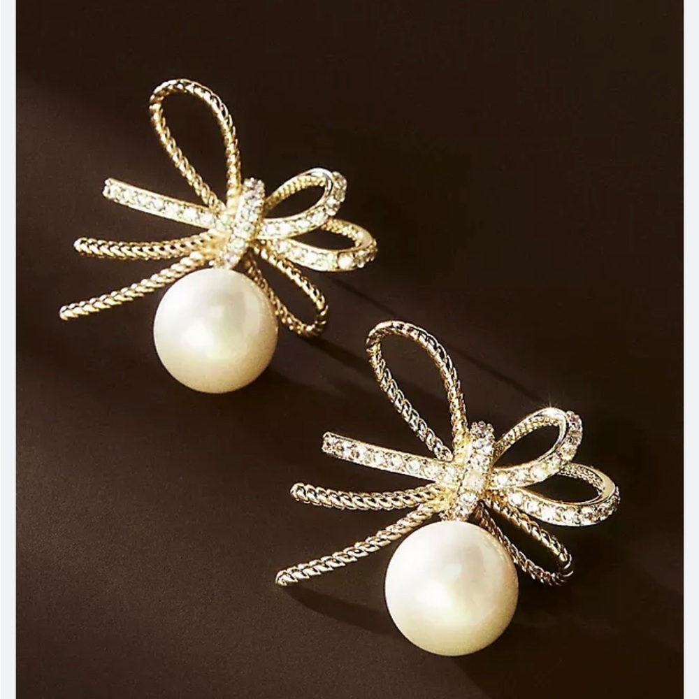 Anthropologie Gemelli Cassidy Bow & Pearl Earrings